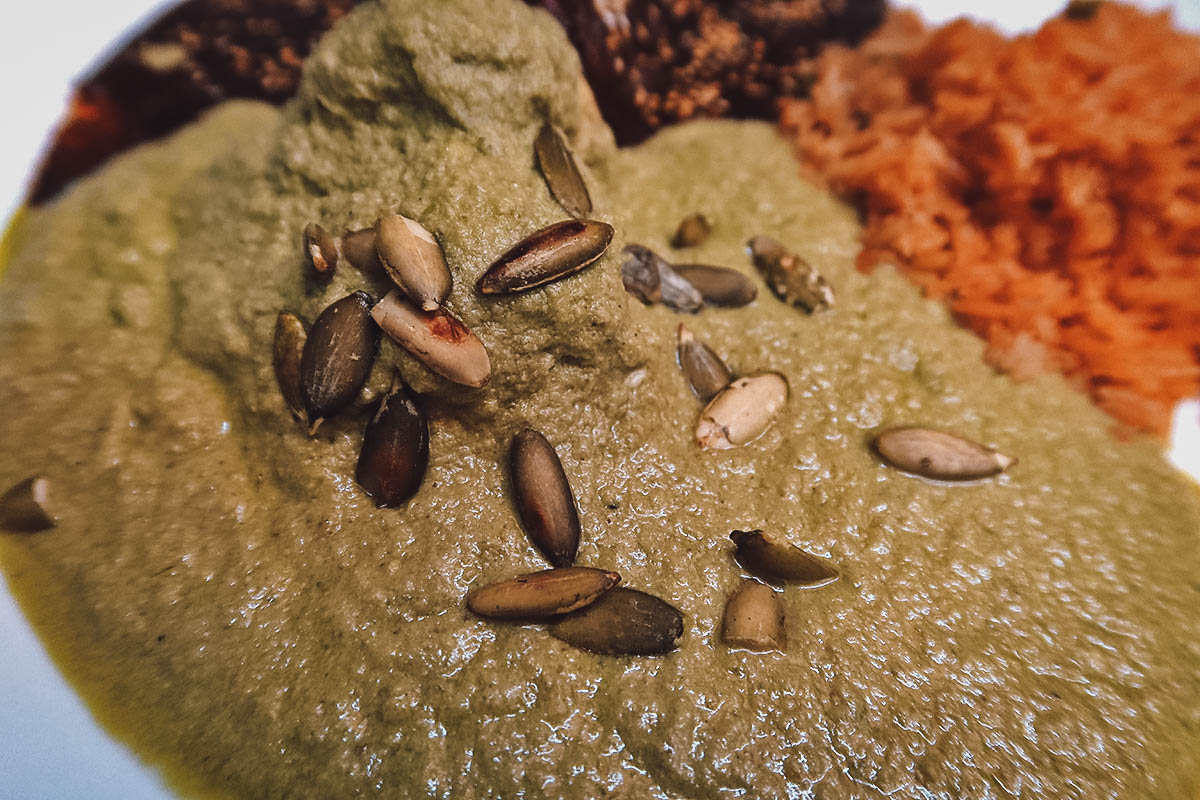 The Best Pipian in Puebla Pipian verde prepared with pumpkin seeds at a restaurant in Puebla