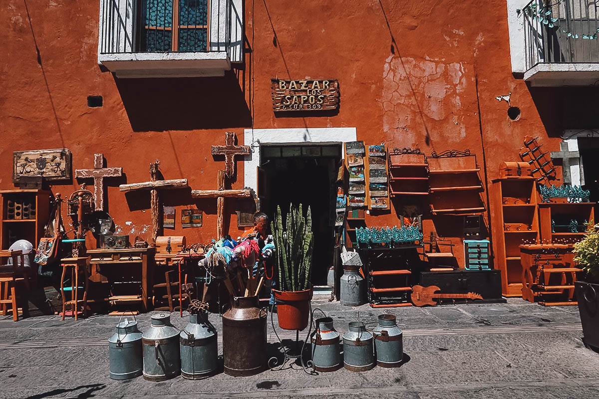 Antique shop along Callejon de los Sapos in Puebla City