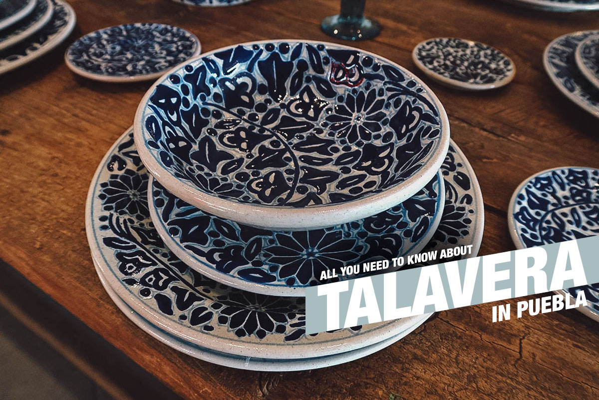 Blue and white Talavera pottery pot - Designs By Origin