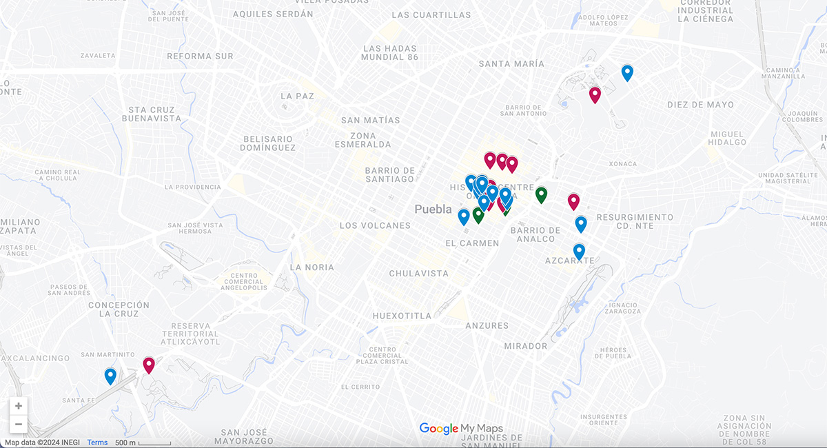 Puebla map with pins